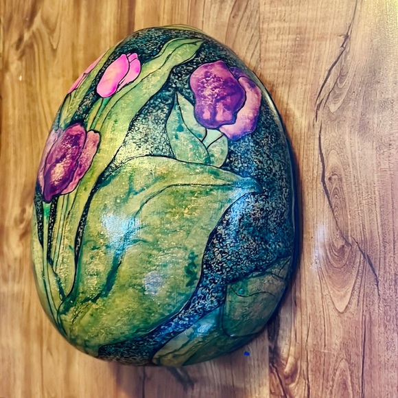 Hand Crafted Wall Pocket Pink Purple Tulips Original Gourd Art Air Plant Holder - Picture 8 of 17